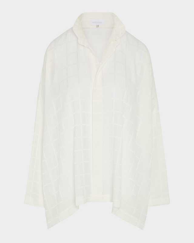 Satin Box Check Jacquard Wide Longer-Back Double-Stand Collar Shirt (Mid Plus Length)